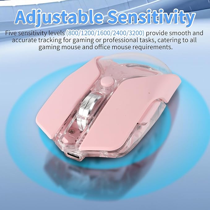 Wireless Bluetooth MouseRechargeable BT &amp 2.4G Dual Mode Transparent Magnetic Shell Design Portable Optical Mouse with 5Adjustable Resolution7 RGB Light Gaming Mice for Laptop/PC/Tablet/MacBook-