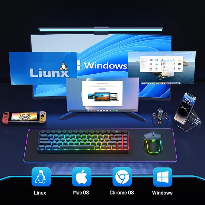 Snpurdiri 60% Wireless Gaming Keyboard and Mouse ComboLED Backlit Rechargeable 2000mAh BatterySmall Membrane But Mechanical Feel Keyboard + Popular RGB Mice for GamingBusiness Office