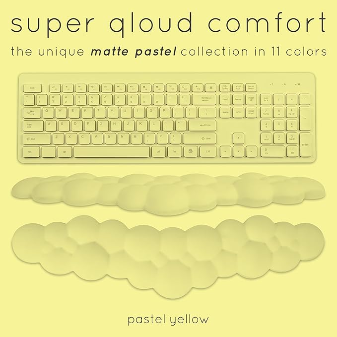 Qloud Cloud Wrist Rest Keyboard Wrist Rest for Computer Keyboard Pad Cloud Keyboard Wrist Rest Wrist Pad for Keyboard Memory Foam Non Slip Base Comes with Mouse Pad - Yellow