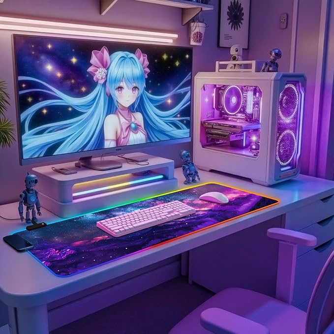 RGB Mouse Pad Led Desk Mat I 31.5 x 11.8 Inch Large Mouse Pad I XL Oversized Big Mouse mat 14 Led Light Modes I Anti-Slip Rubber Base Waterproof Keyboard Pad for PC Gaming I Starry Mountains
