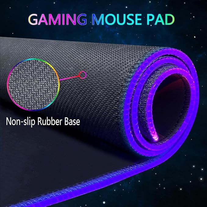 RGB Gaming Mouse Pad Large Mousepad with Led Light Gaming Accessories Keyboard Pad for Desk Non-Slip Rubber Base Big Mouse Mat for Gamer 31.5 X 11.8 Inch Black World Map