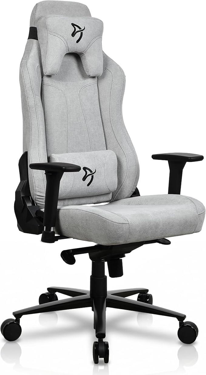 Arozzi Vernazza Soft Fabric Durable Upholstery Ergonomic Office and Gaming Chair with High-Level Features Like 3D Armrests and a Pro Mechanism Along with Soft Neck &amp Lumbar Support Pillows-Light G