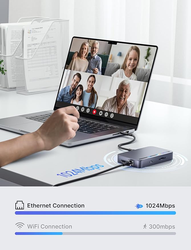 JSAUX Laptop USB C Docking Station 10 in 1 USB C Hub with 4K@60hz HDMI 100W PD USB A&ampC 3.0 1000Mbps Ethernet SD/TF Audio for HP/MacBook/Dell/Lenovo etc