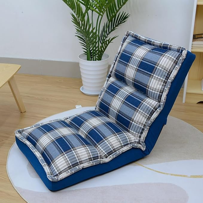 Floor Chair Folding Gaming Chair with Back Support 42 Adjustable Positions Lazy Sofa Lounge for Playing Reading Meditating Room Recliner for Adults Kids(/Blue B)
