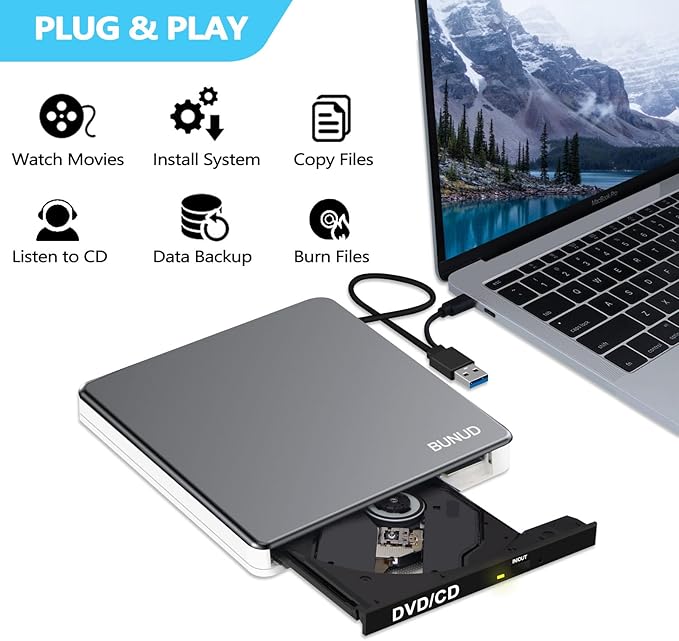 External DVD Drive USB C Superdrive for Apple USB 3.0 DVD Burner Reader for Mac Portable CD +/-RW Drive External DVD Player for Laptop MacBook Windows 11 10 PC Linux OS