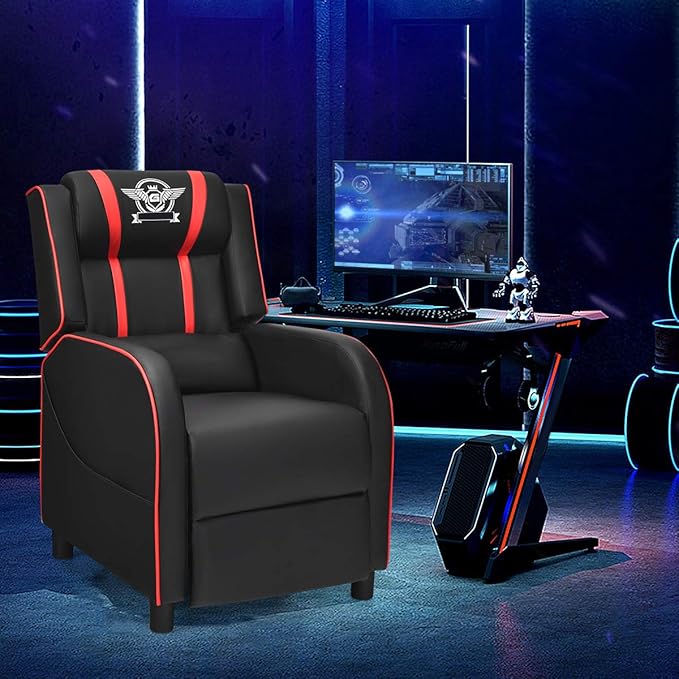 Harmony-Furniture Modern Massage Gaming Recliner Chair PU Leather Home Theater Recliner Chairs w/Footrest and Massage Racing Style Sofa Chair for Living Bedroom Gaming Room (Red)