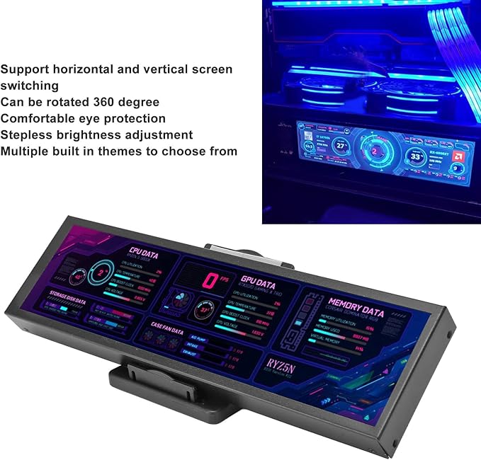Sanpyl Computer Temp Monitor 8.8 Inch USB C Mini Screen PC Temperature Display CPU GPU SSD Data Monitor PC Sensor Panel for Desktop Gaming (Black)