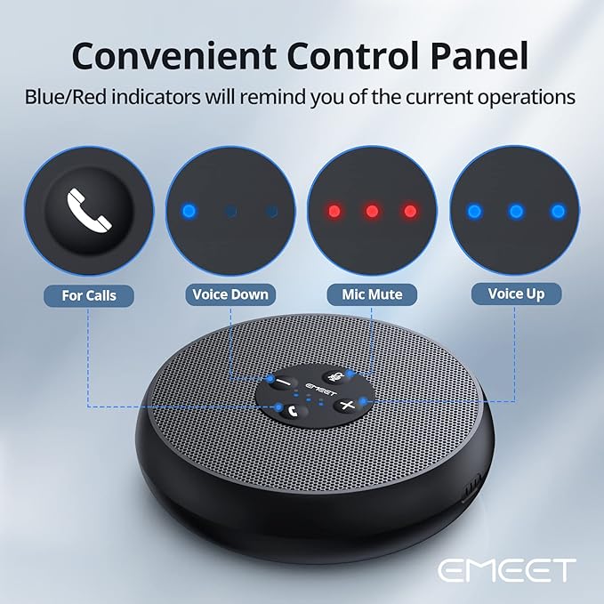 EMEET USB Speakerphone M1A Zoom Certified AI Mics 360°Voice Pickup USB Type C-A Plug&ampPlay Computer Speakers with Microphone Fast Mute Noise Reduction Echo Cancellation for 5-8 People for Zoom Te