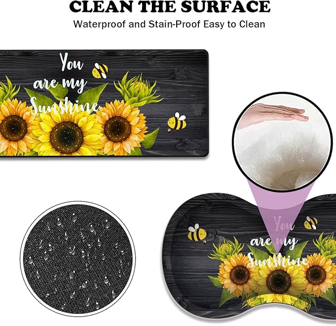 Large Gaming Mouse Pad 31.5x11.8 Inch Keyboard Pad + Ergonomic Wrist Rest Pad and Coaster with Non-Slip 3-Piece Desk Supplies Set Sunflower You are My Sunshine Design for Gamers/Office/Study