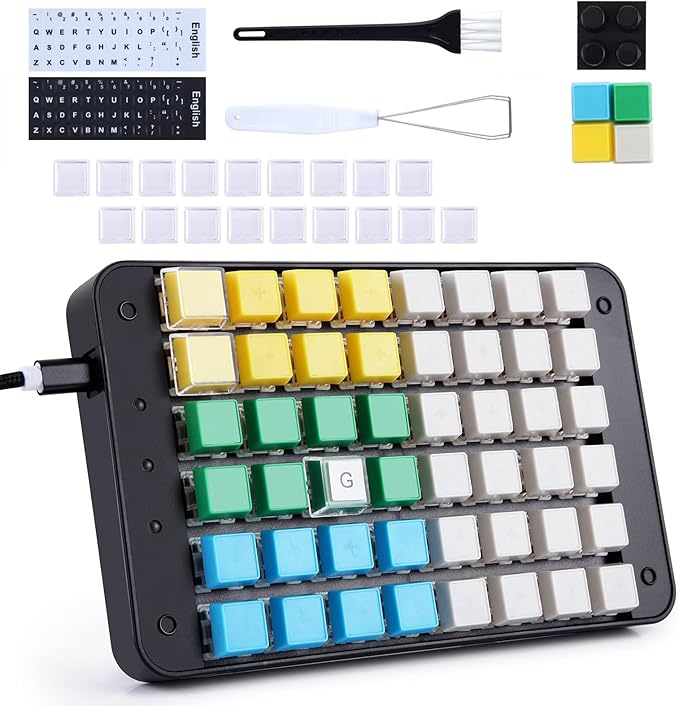 Koolertron One Handed Macro Mechanical Gaming Keyboard Fully Programmable Mini Keypad 48-Key Mini USB Macro Keyboard with Blank Keycaps for Gamers/Cashier/Designers/Video Editors
