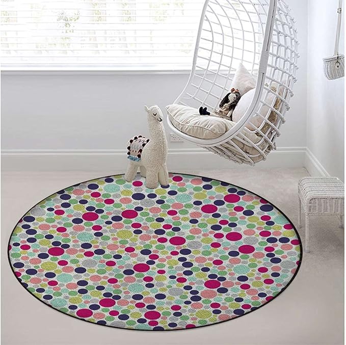 Abstract Chair Mat for Hardwood Floor Noise Cancelling Gaming Chair Mat Round Anti-Slip Office Chair Mat for Home Office Gaming Room Colorful Polka Dots Circles StripedMulticolor Diameter 60 in