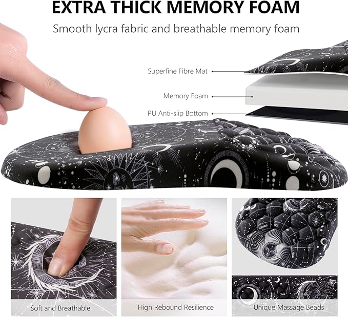 Mouse Pad Wrist Support 2 in1 Keyboard Wrist Rest+ Ergonomic Mouse Pad Non-Slip Wrist Rest for Computer Keyboard Made Easy Typing &amp Relieve Wrist Pain(Sun Moon)