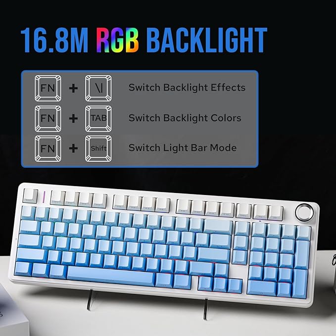 MechLands Aula F99 PRO 96% Mechanical Gaming Keyboard BT5.0/USB-C/2.4GHz Wireless Hot Swappable Gasket Custom Keyboard with 8000mAH Battery Rotary Knob RGB Backlit for Win/Mac (Blue)