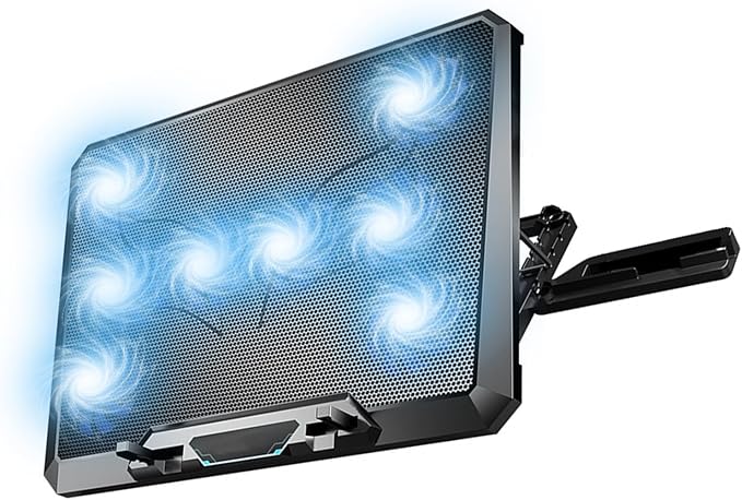 Notebook Cooling Stand Laptop Holder with 8 Quie Fans Heatsink for Up to 18Inch Laptops Includes Phone Holder Laptop Cooling Pad