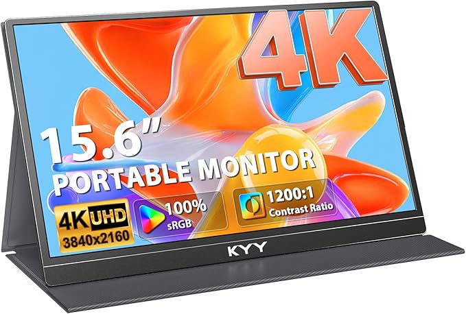 KYY 4K Portable Monitor 15.6 Portable Monitor for Laptop UHD IPS 3840X2160 External Screen with 100% sRGB &amp HDR Gaming Display for Laptop PS5/4 Xbox Switch with Speakers VESA Compatible