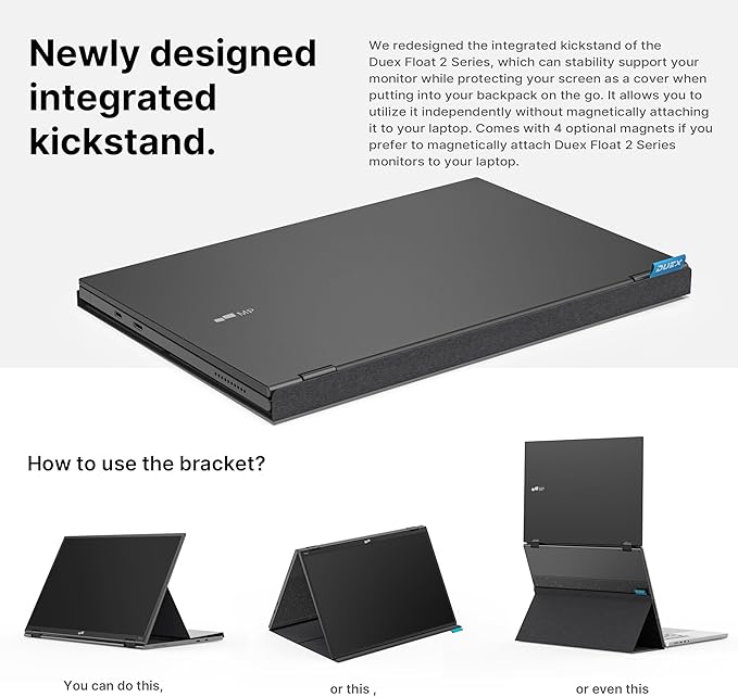 New Mobile Pixels Duex Float 2 Portable Stacked Monitor FHD IPS 15.6 Laptop Screen Extender (Built-in Kickstand) USB C/HDMI Monitor Extender with Dual Speakers Windows MacOS Switch Android