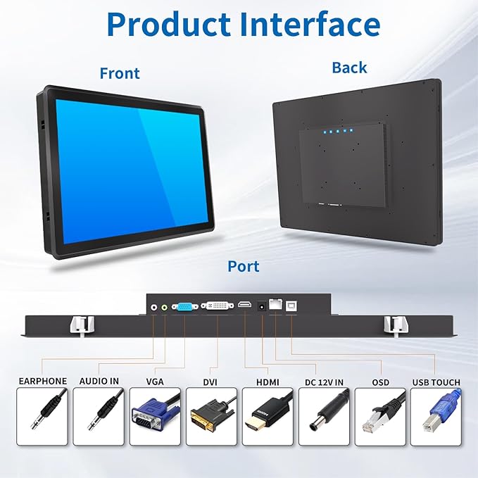 19 Inch Industrial Touch Screen Monitor 10 Points Touch Ratio 5:4 Capacitive PCAP Display 1280x1024R Active Matrix TFT LCD LED Backlight VGA DVI HD-MI Ports