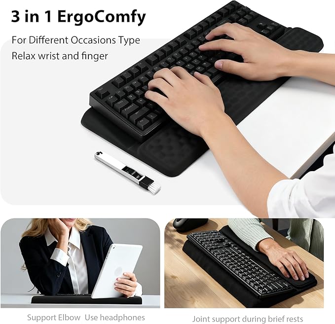 Wrist Rest for Keyboard Ergonomic Keyboard Stand with Wrist Rest Soft Memory Foam Wrist pad with Non-Slip Base &amp Dust Brush Comfort for Office Work Gaming- Black