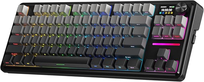 Redragon K743 PRO GB 80% Gasket RGB Gaming Keyboard w/Hype 1.14’’ TFT Screen &amp Knob 84 Keys Mechanical Keyboard 5-Layer Noise Dampening Hot-Swap South-Facing RGB Socket Gradient PBT Keycaps