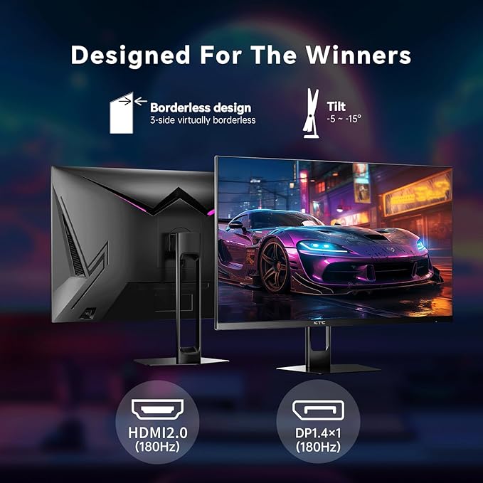 KTC 27 Inch Gaming Monitor 180Hz Full HD 1920x1080 Fast IPS Computer Monitor DP 1.4 &amp HDMI 2.0 Ports 1Ms FreeSync Frameless PC Gamer Monitor HDR VESA Mount H27F22