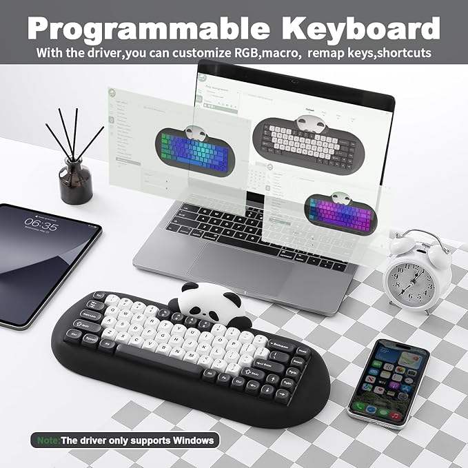 YUNZII C68 Panda Wireless Mechanical Gaming Keyboard 68 Keys Cute Layout with PBT KeycapsRGB Backlit Hot SwappableCreamy SwitchesBT5.0/2.4G/Wired for Win/Mac(BlackPanda Switch)