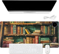 Warm Desk Pad Warm Mouse Pad Gaming Office Desk Matwith 3 Levels Heated &amp 3 Hours Auto Shut - 31.5 x 13 inch PU Leather Laptop Keyboard Mat for Home Office Hand WarmerLibrary Bookshelf