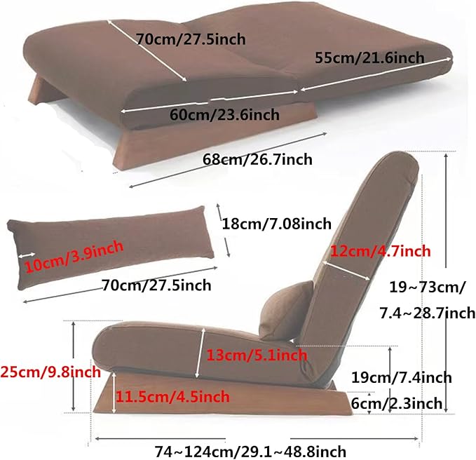 Folding Floor Gaming Chair 5-Position Adjustable Lazy Padded Sleeper Sofa Bed with Back Support Couch Recliner Floor Chair for Meditation Reading in Bedroom Liv Grey-2