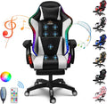 XOOFMASS 7-Point Massage Gaming Chair for Adults Video Gaming Chair with LED Lights and Speakers Ergonomic Office Chair with Footrest and Lumbar Support PU Leather Recliner ChairWhite