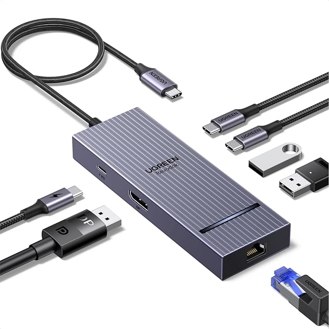 UGREEN Revodok Pro 7 in 1 USB-C Hub to DisplayPort 4K 60Hz 100W Power Delivery 10Gbps USB-A and USB-C 3.2 for MacBook Pro/Air iPad Pro Thinkpad Rog Ally and More.