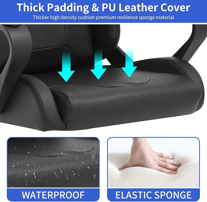 BLKMTY Gaming Chair Video Game Ergonomic Office Racing Computer PU Leather Chair - High Back Executive Task with Lumbar Support Headrest Swivel Chairs Black