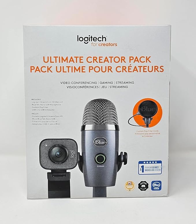 Logitech Ultimate Creator Pack Streamcam 1080p HD and Yeti Nano Premium USB Microphone - 1 Pack (Renewed)
