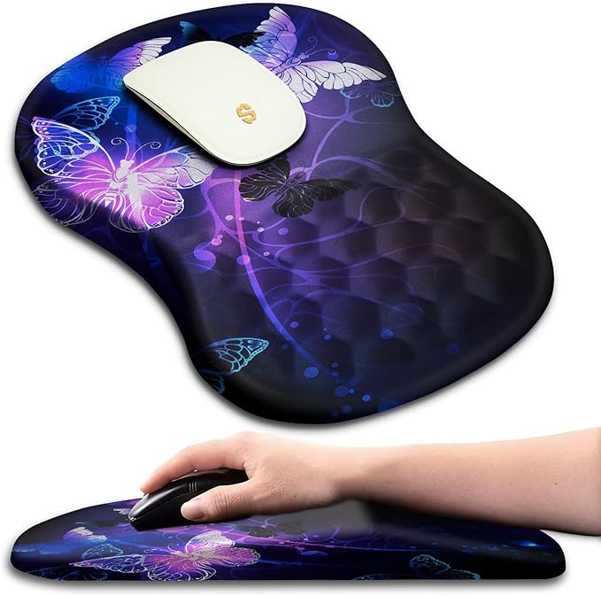 Ergonomic Mouse Pad with Wrist Rest Support Massage Design Mouse pad Relief Carpal Tunnel Pain Entire Memory Foam Non-Slip Mouse Pad Computer Mouse Pads for Wireless Mouse Pad Cool Butterfly