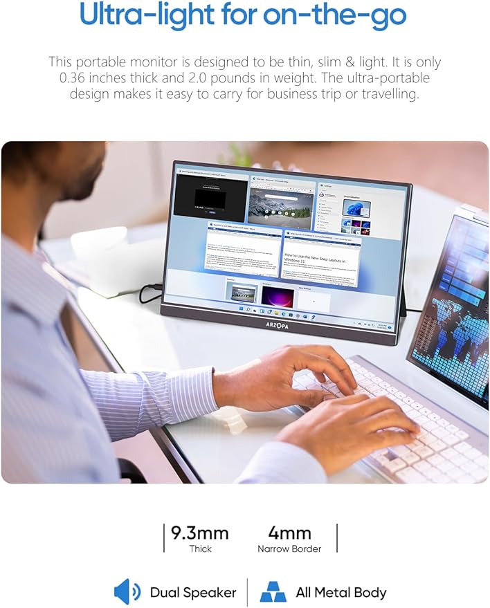 ARZOPA Portable Monitor &amp Sleeve 17.3'' 1080P FHD Laptop Monitor &ampPU Sleeve Bag Combination