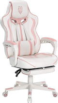 Vonesse Gaming Chair for Girls Pink Computer Gaming Chairs for Adults Reclining Gamer Chair with Footrest with Massage Ergonomic Home Office Chair High Back (White/Pink)