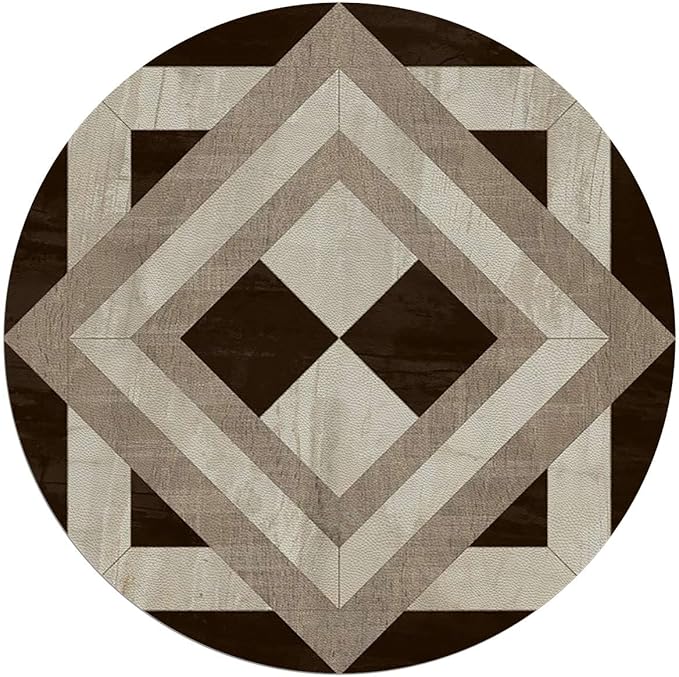 Beige Black PU Leather Chair Mat Hard Floor Protecting Marble Nostalgic Stone Mosaic Noise Cancelling with Anti Slip Rubber Multi-Purpose Floor Mat for Bedroom Victorian Style Diameter 55 in