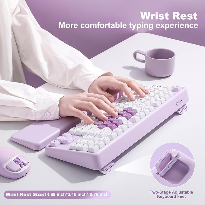 YUNZII B87 Wireless Mechanical KeyboardQMK/VIA ProgrammableTKL Layout 87 KeysBT/2.4G/USB-CHot Swap Gasket Mount RGB Backlit Gaming with Wrist Rest for Win/Mac (Purple Heart Milk V2)
