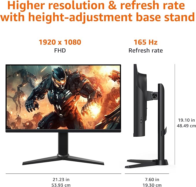 Amazon Basics 24 Inch (23.8 inch viewable) Gaming Monitor FHD 1080P 165Hz VESA Compatible Adaptive sync 1ms Response Black