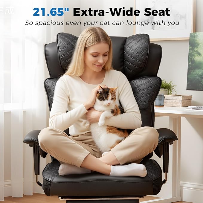 GTPLAYER Big and Tall Office Chair 400LBS Wide Ergonomic Gaming Chair with Deluxe Embossing Designed Leather with Foot Rest150°Reclining Adjustable Soft Armrests Pocket Spring Back Support and Pillow