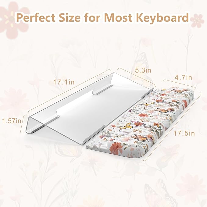 2 in 1 Acrylic Computer Keyboard Holder with Soft Wrist Rest Butterfly Keyboard Wrist Pad 3-Level Height Adjustment for Ergonomic Typing Wrist Rests for Office (White)