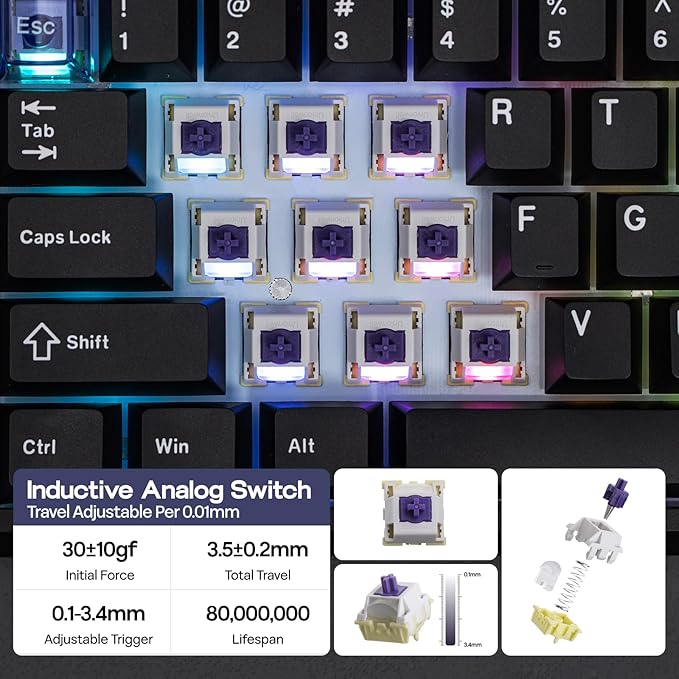 EPOMAKER Magcore65 Lite Wireless Analog Keyboard DKS &amp SOCD 8K Polling Inductive Switch PC &amp PBT Keycap Hot-Swap RGB 2.4G/BT 65% Layout Gaming Keyboard