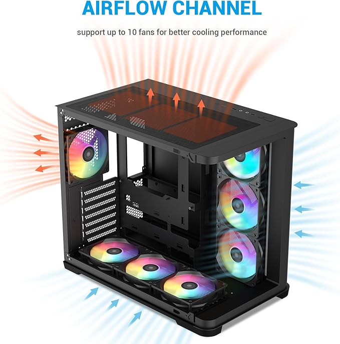 SAMA V60 Mid Tower PC Case Curved Tempered Glass Panel 7×120mm ARGB PWM Fans with Fan Hub USB Type-C High Airflow ATX PC Case for Case PC Gaming Back-Connect Ready 360mm AIO Support – Black