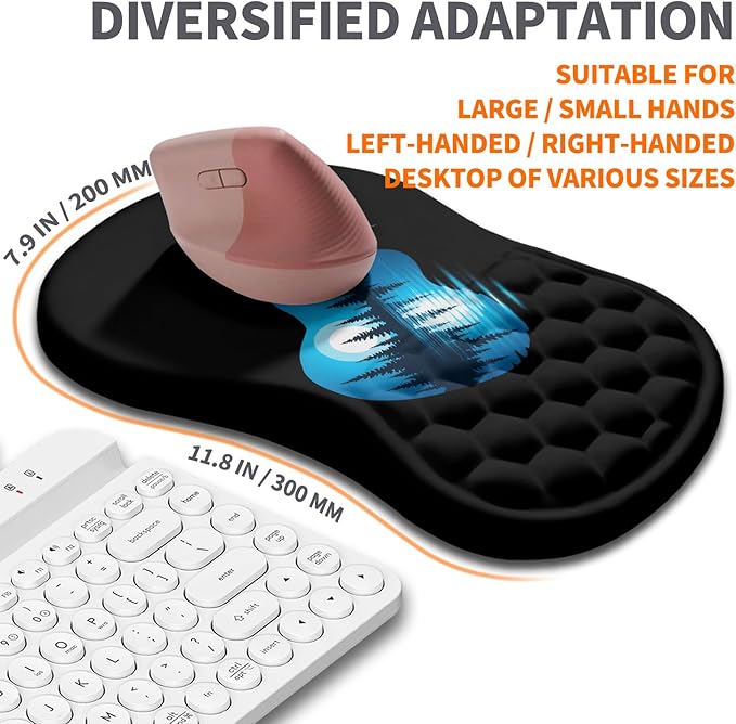 Ergonomic Joint Wrist Support Mouse Pad with Memory Foam Cushion Massage Bump Carpal Tunnel Pain Relief Mousepad Slope Design for Wrist Rest 11.8x7.9 in Guitar