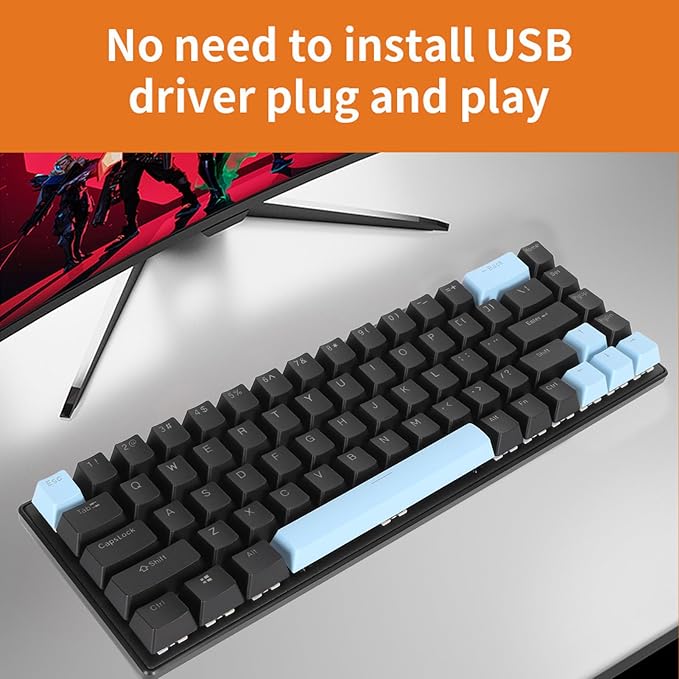 Vikye Mechanical Gaming Keyboard RGB Backlight Compact 68 Keys Mini Wired Office Keyboard with Blue Switch Suitable for Windows for Android PC Laptop (Black