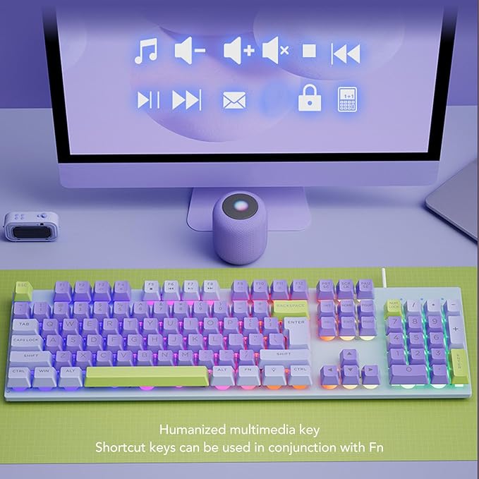 Wired Gaming Keyboard RGB Backlit Large Letter Mechanical Keyboard Keyboard Elevated and Tilted Design Compact 61 Keys Keyboard for PC Laptop Typist Travel (2)