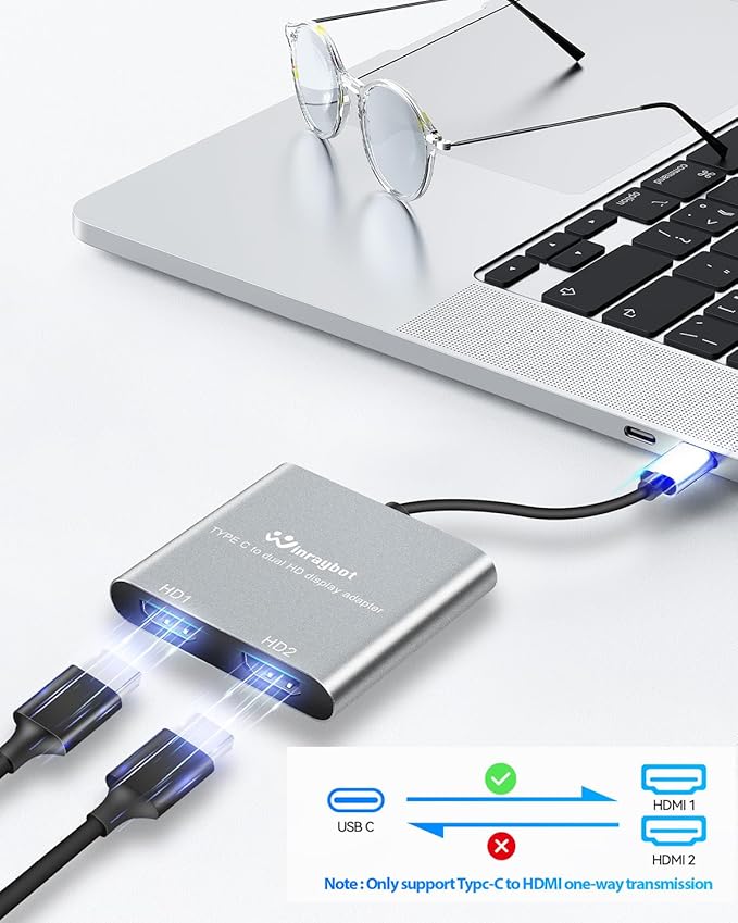 USB C to Dual HDMI Adapter 4k60Hz Dual Monitors Extend for USB-C Devices 4K Dual Screen Display Converter for Windows &amp Mac Compatible MacBook Pro/Air Dell Lenovo XPS