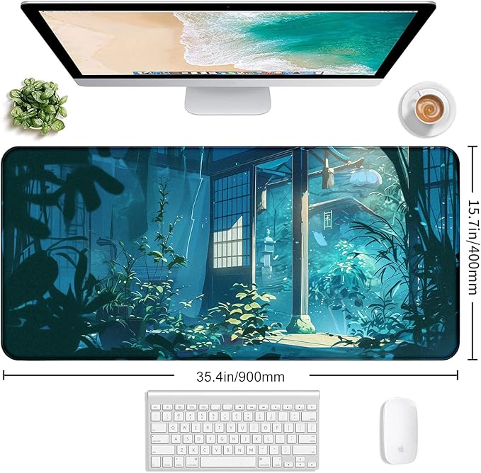 Anime Tropical Plants XL Extended Game Keyboard Pad Women's Office Decoration Laptop Keyboard Pad 35.4 x 15.7 x 0.12 Inches