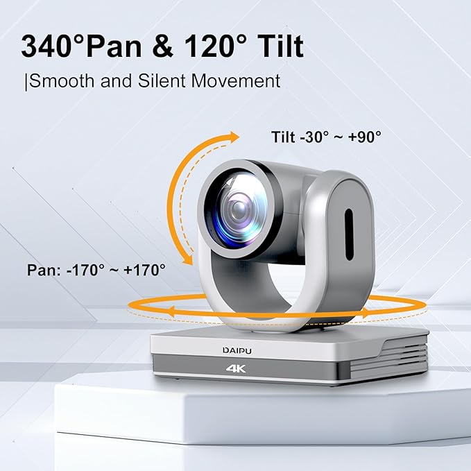 PTZ Camera 4K 20X Optical Zoom Conference Room Camera HDMI USB3.0 SDI LAN PoE 1/2.8 8.51 MP CMOS Sensor AI Auto Tracking 255 Presets for Church Worship Live Streaming Business Video Conference