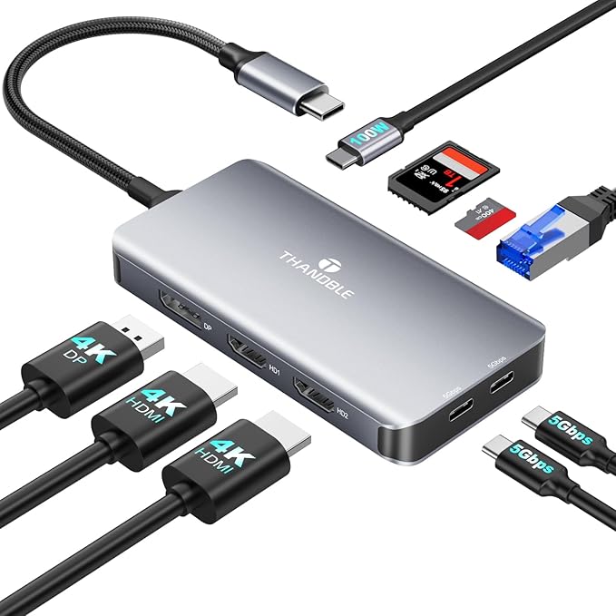 USB C Docking Station Dual Monitor 9 in 1 Laptop Docking Station Triple Monitor 4K@60Hz USB C Hub Dual HDMI and DisplayPort 1000Mbps LAN 5Gbps USB-C 100W PD SD/TF for HP/Dell/Laptop