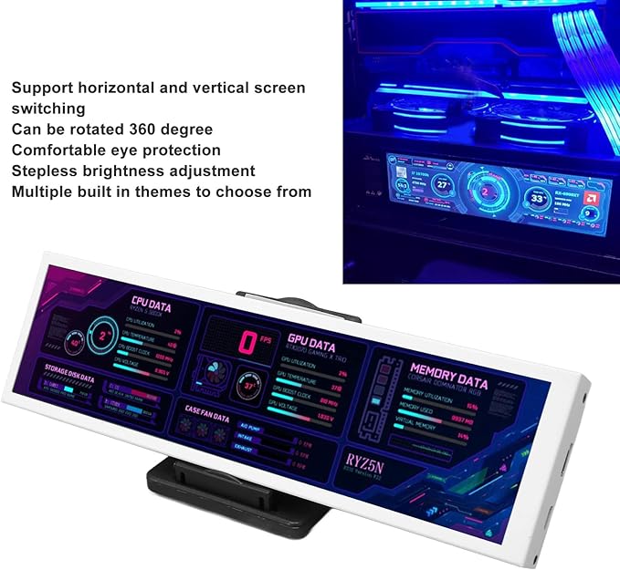 Sanpyl Computer Temp Monitor 8.8 Inch USB C Mini Screen PC Temperature Display CPU GPU SSD Data Monitor PC Sensor Panel for Desktop Gaming (White)