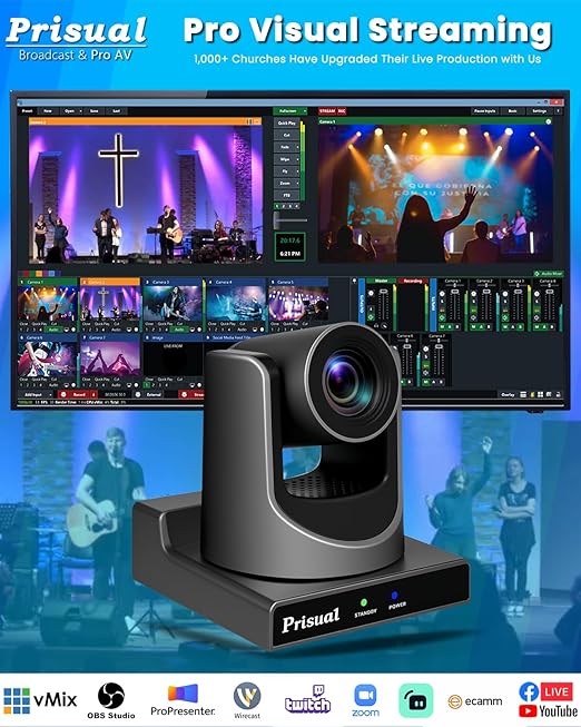Prisual NDI PTZ Camera System Gen 5 30X Optical Zoom NDI 6 &amp NDI HX3 Certified AI Auto Tracking PoE HDMI Bundle PTZ for Church WorshipNDI PTZ Controller (NDI PTZ Bundle TEM-30N PRO+TEM-JOY1)
